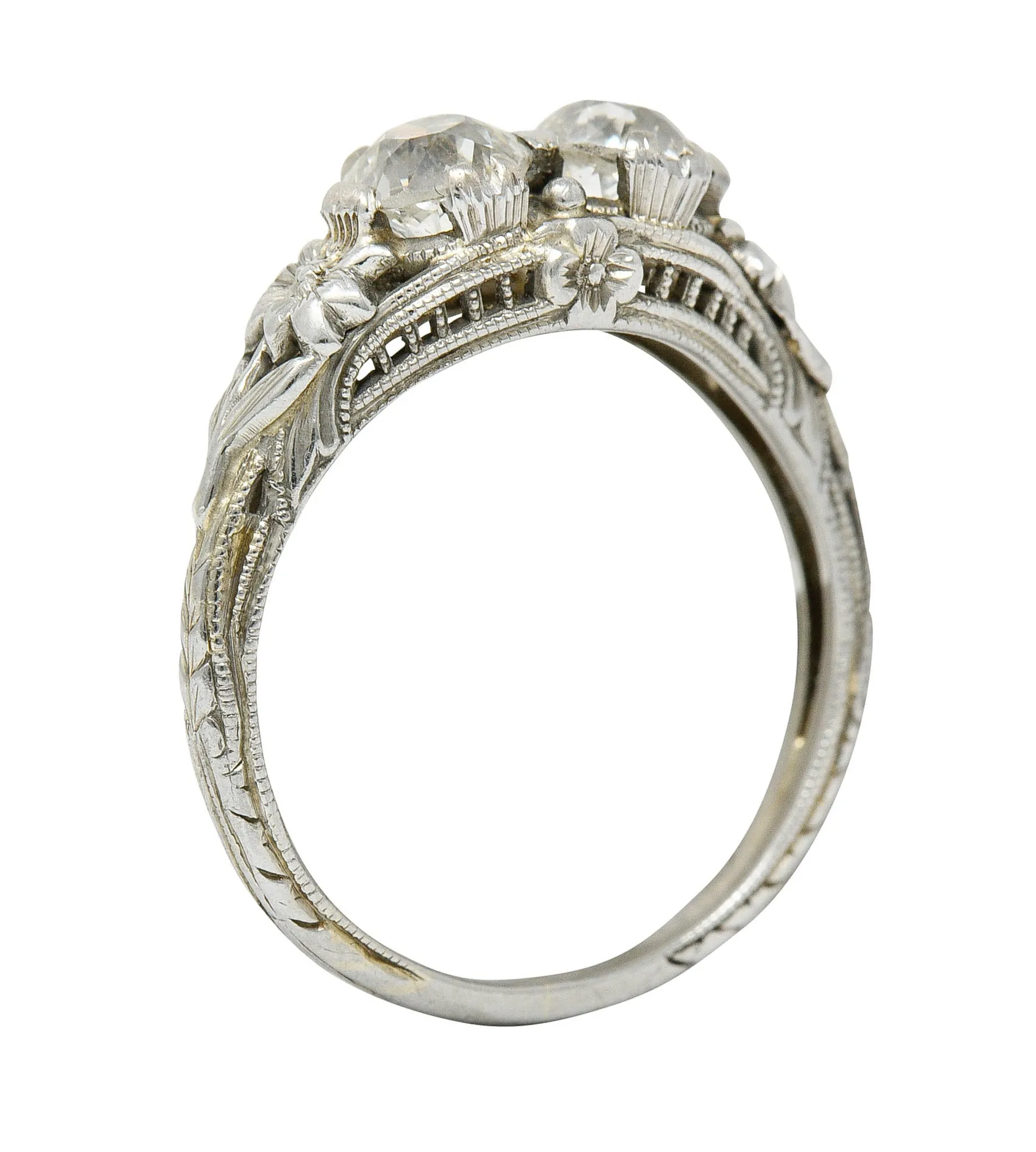 Edwardian 0.95 CTW Double Diamond 18 Karat White Gold Toi Et Moi Ring