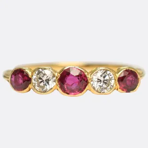 Edwardian Ruby & Diamond Bezel 5-Stone Ring