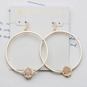 Elberta Gold Hoop Earrings In Rose Quartz