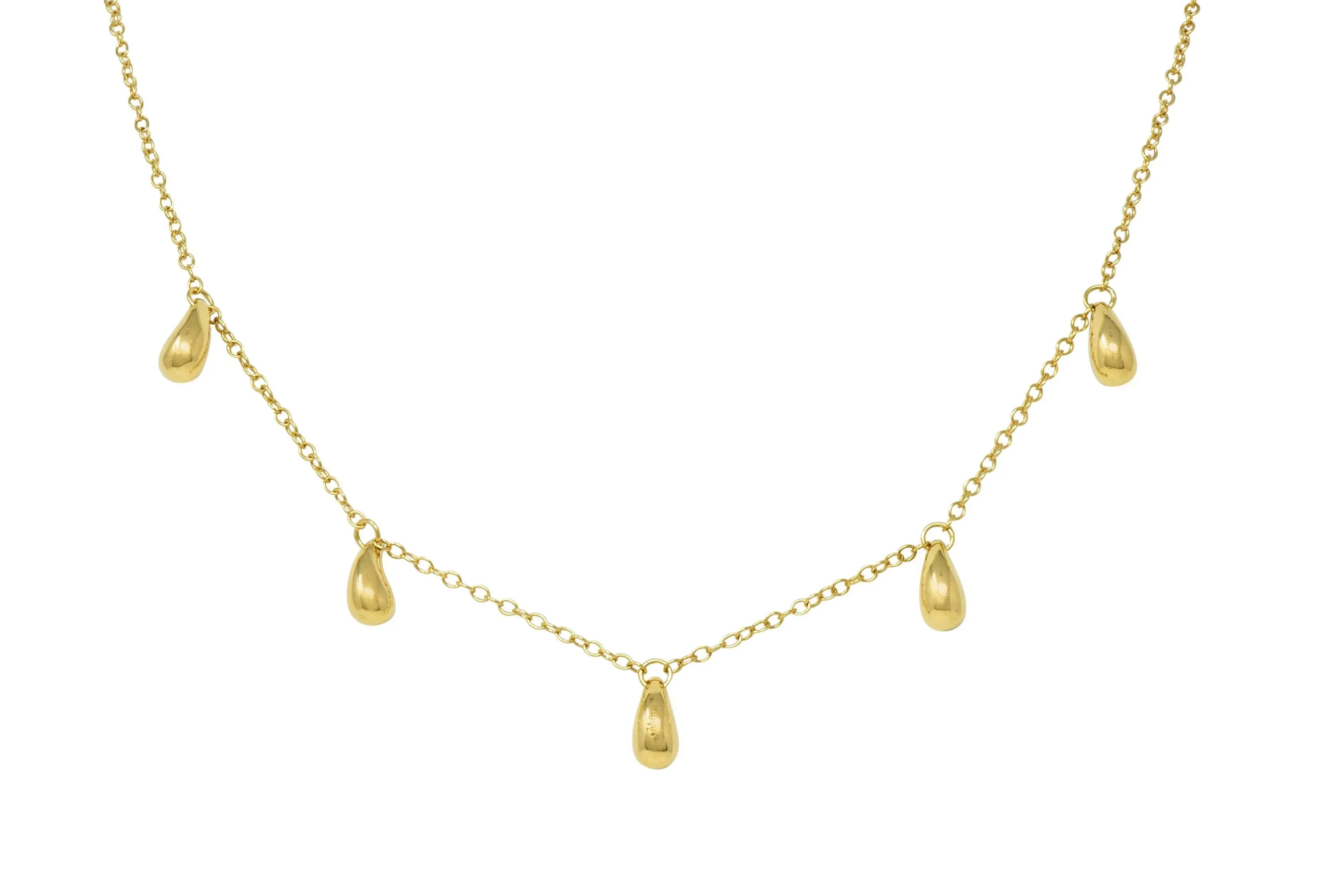 Elsa Peretti Tiffany & Co. 1990's 18 Karat Yellow Gold Vintage Five Teardrop Fringe Necklace