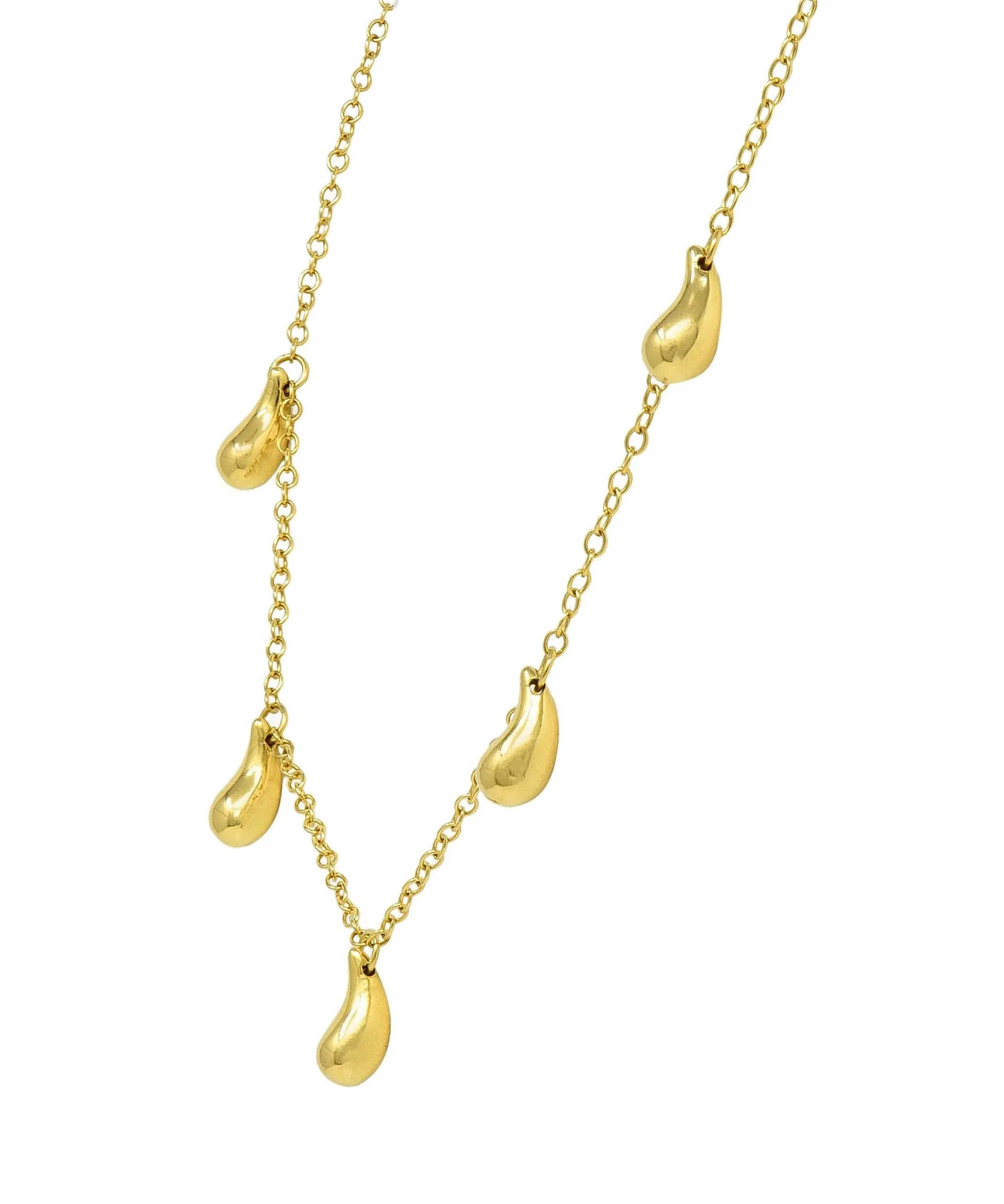 Elsa Peretti Tiffany & Co. 1990's 18 Karat Yellow Gold Vintage Five Teardrop Fringe Necklace