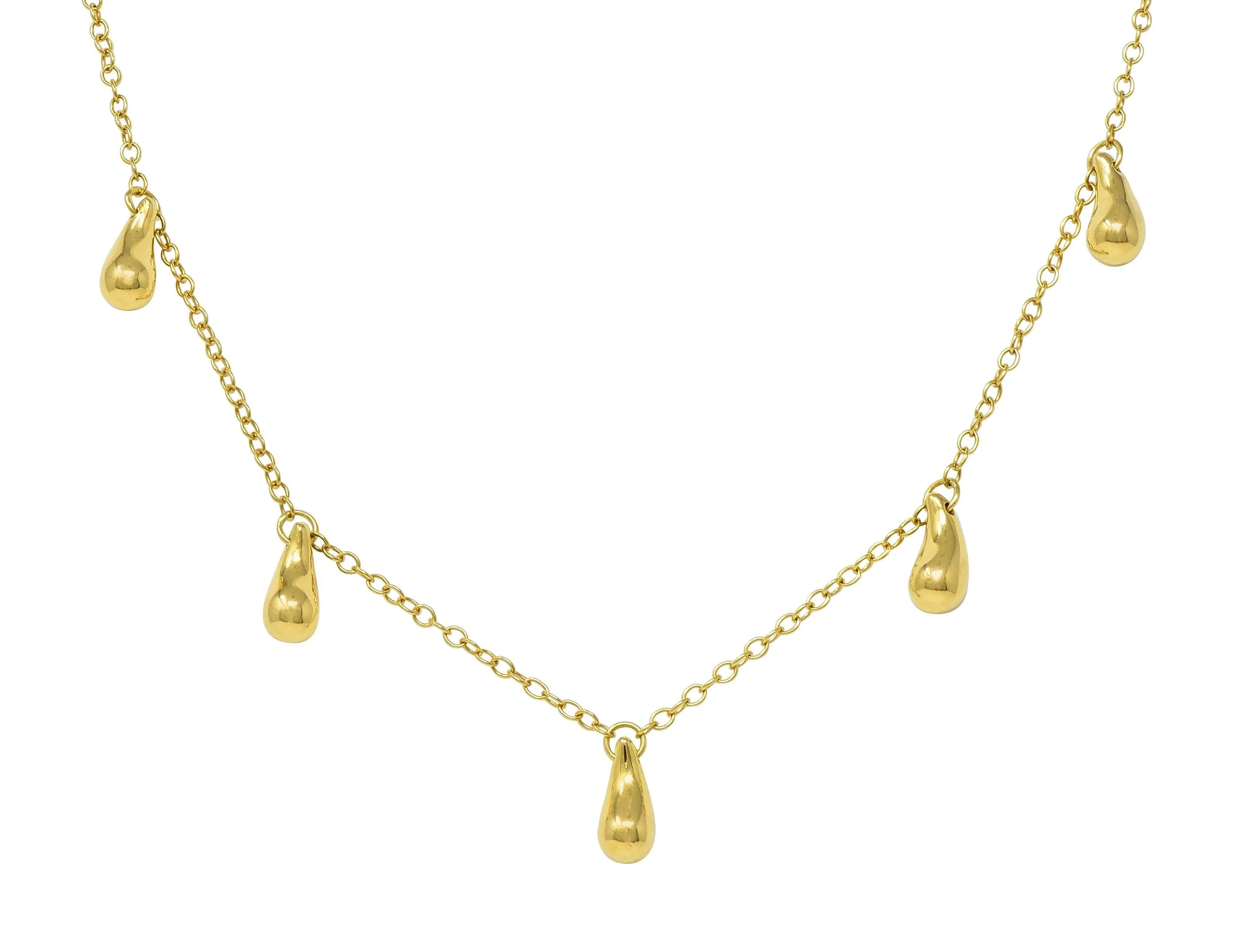 Elsa Peretti Tiffany & Co. 1990's 18 Karat Yellow Gold Vintage Five Teardrop Fringe Necklace