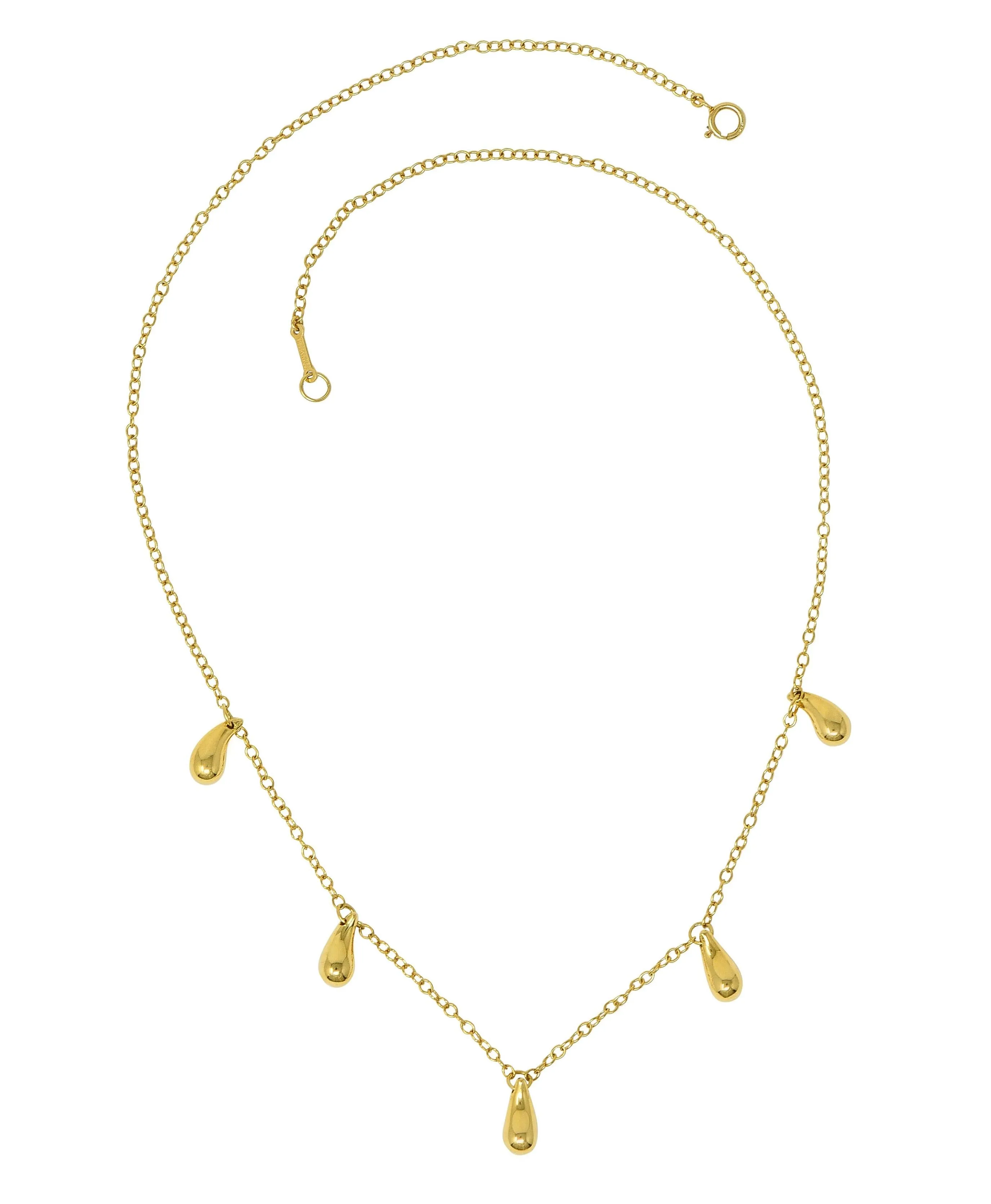 Elsa Peretti Tiffany & Co. 1990's 18 Karat Yellow Gold Vintage Five Teardrop Fringe Necklace
