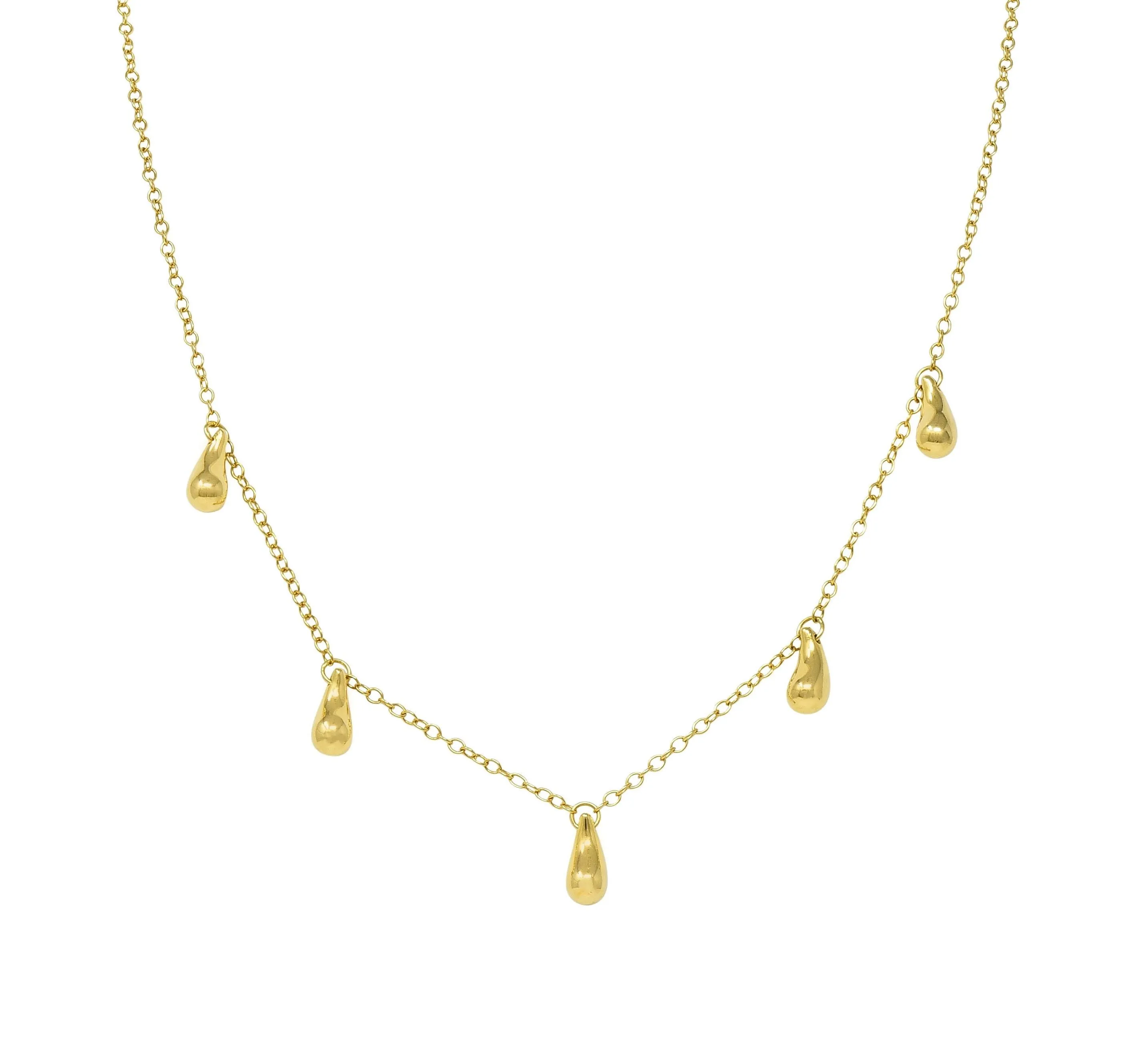 Elsa Peretti Tiffany & Co. 1990's 18 Karat Yellow Gold Vintage Five Teardrop Fringe Necklace