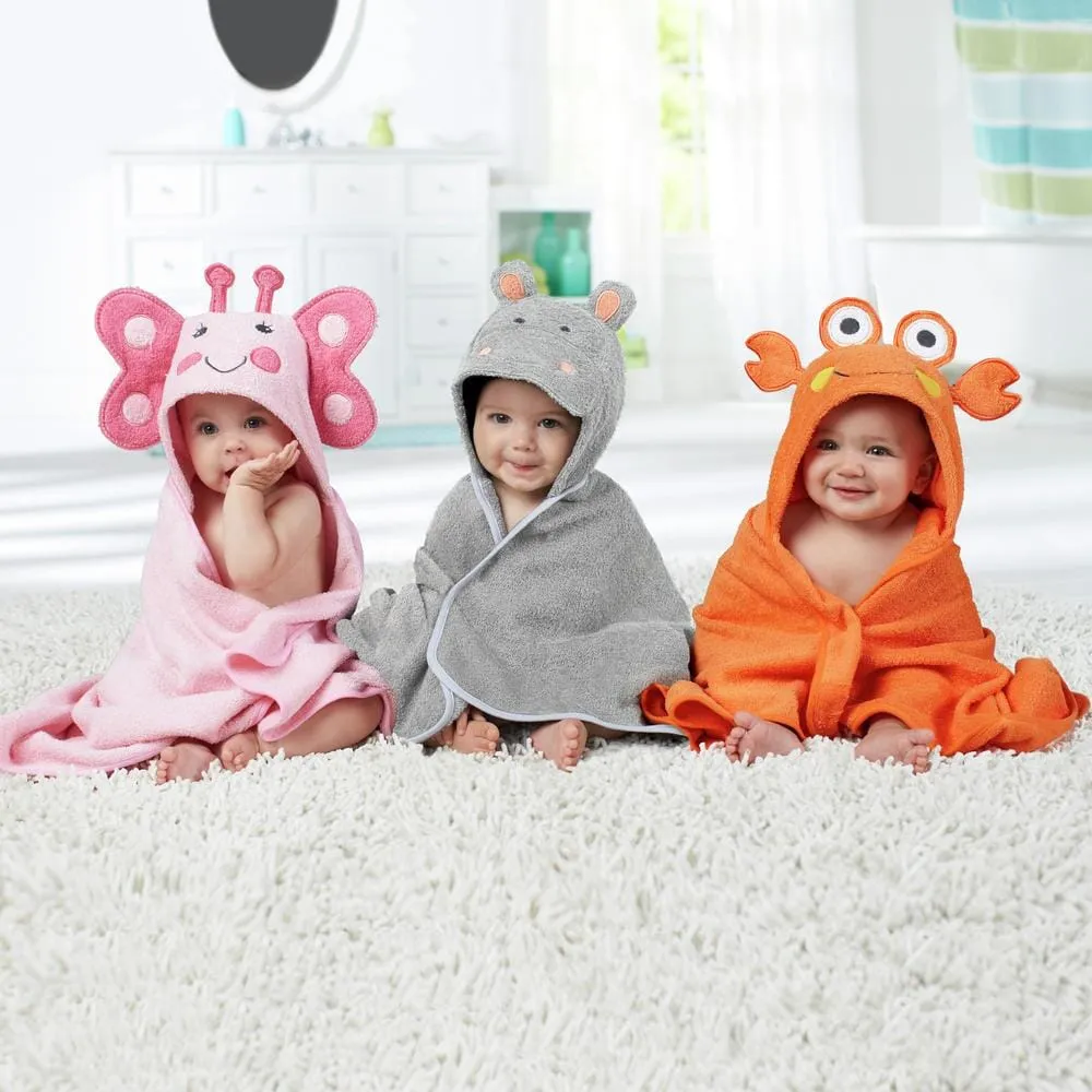 Embroidered Grey Hippo Hooded Bath Wrap