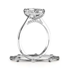 Emerald Cut Hidden Halo Cathedral Engagement Ring Bridal Set - 721