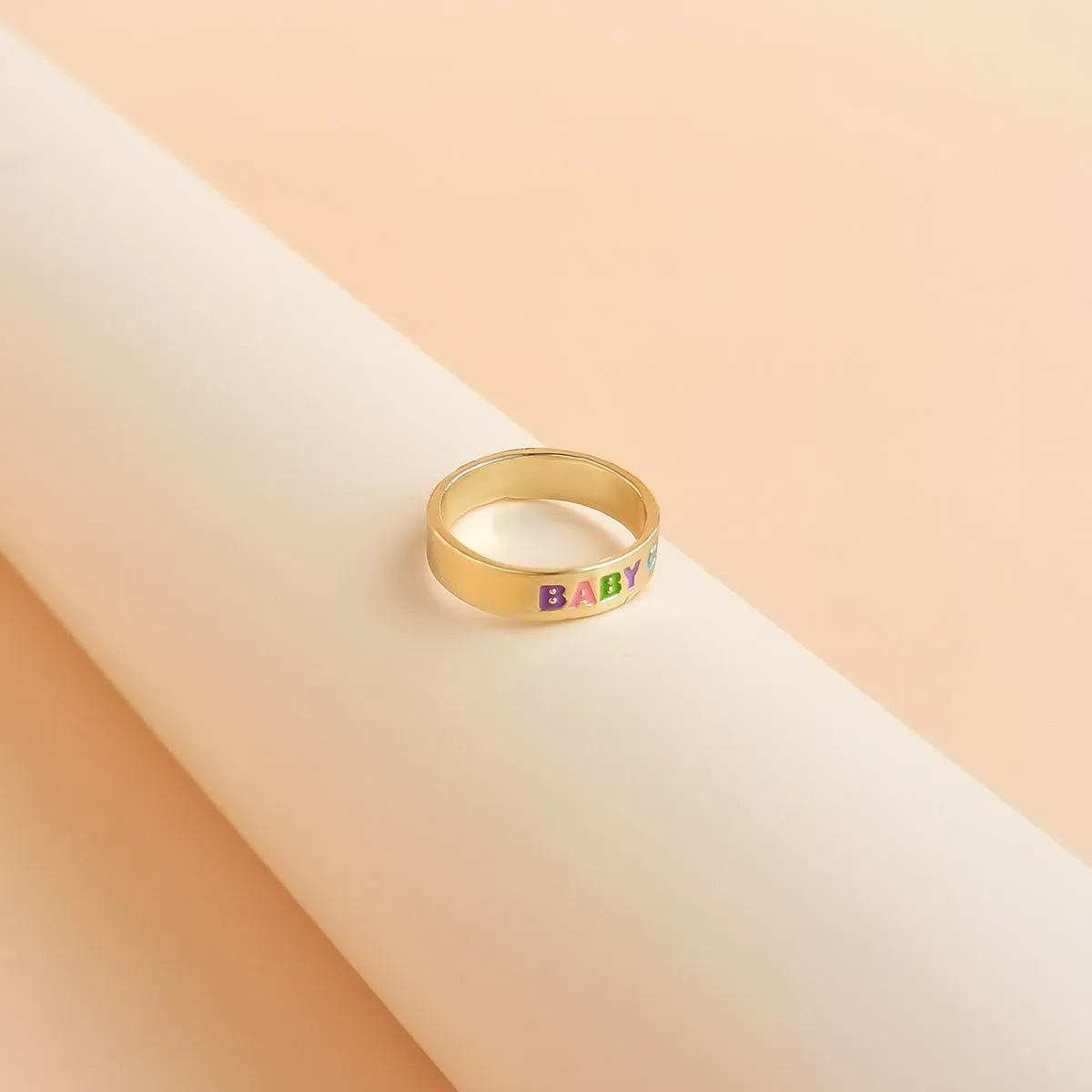 Enamel & 18K Gold-Plated 'Baby Girl' Ring