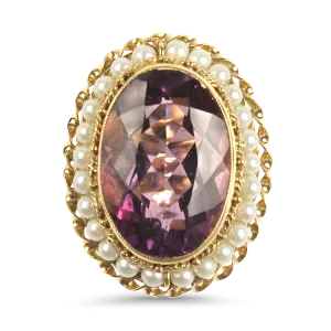 Estate 14k Yellow Gold Amethyst and Pearl Ring