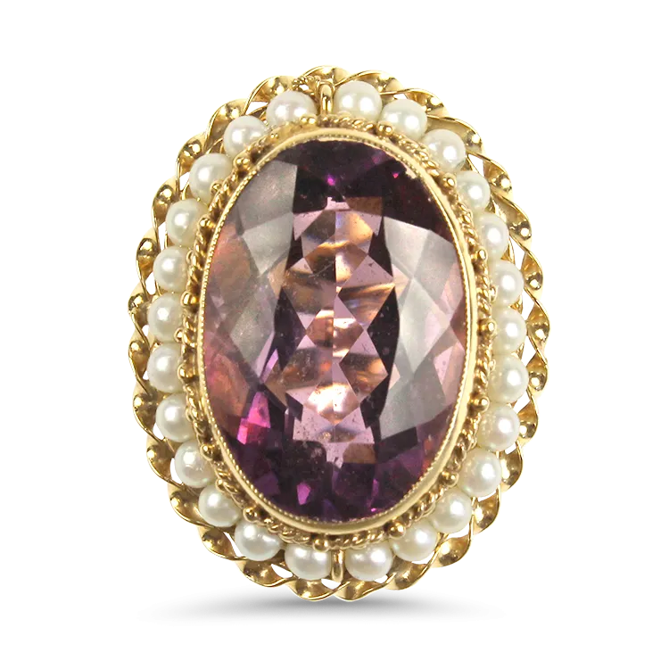 Estate 14k Yellow Gold Amethyst and Pearl Ring