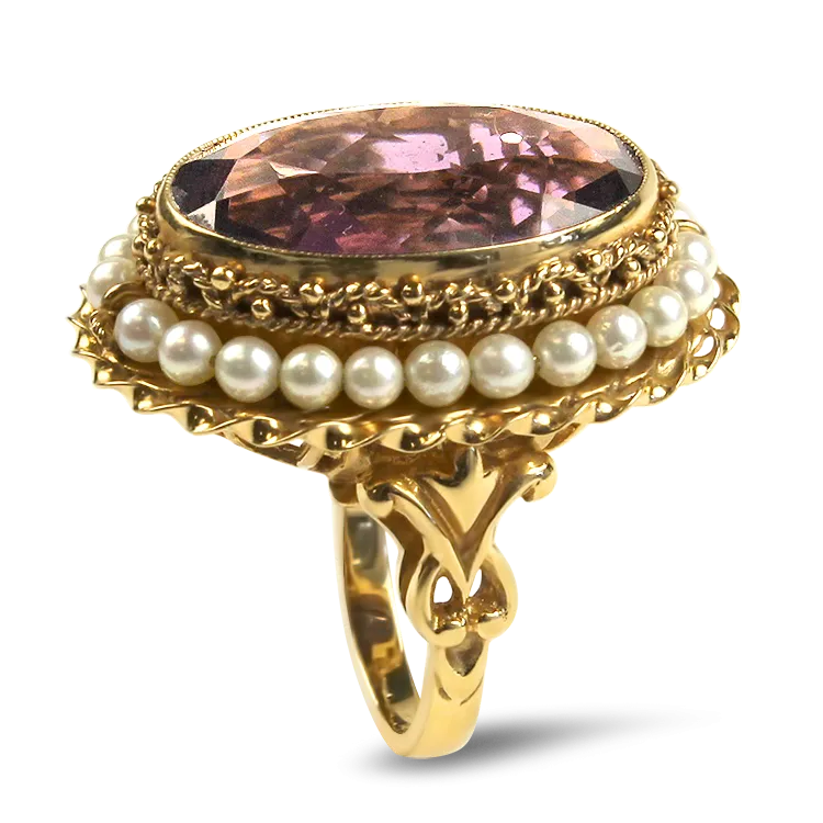 Estate 14k Yellow Gold Amethyst and Pearl Ring