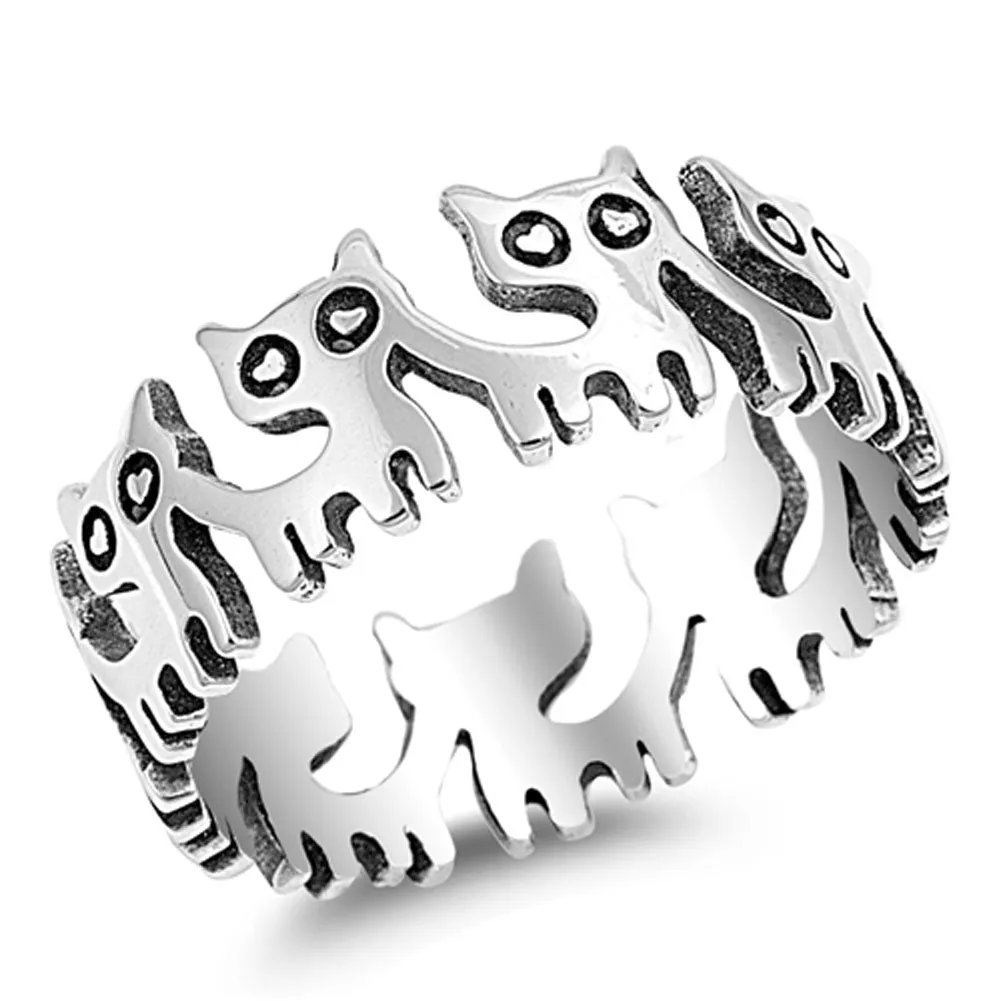 Eternity Cat Kitten Cute Fashion Ring New .925 Sterling Silver Band Sizes 5-10