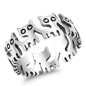 Eternity Cat Kitten Cute Fashion Ring New .925 Sterling Silver Band Sizes 5-10