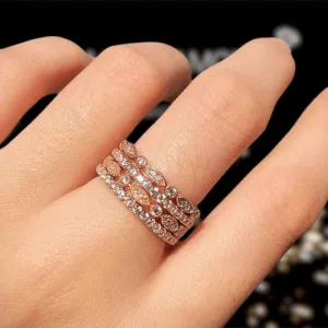 Eternity Three Tone 4PC Stackable Wedding Band Set