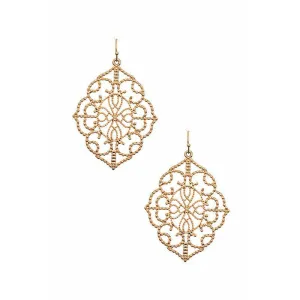 Filigree Ornate Dangle Earrings - Gold