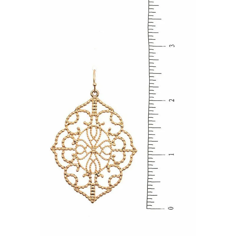 Filigree Ornate Dangle Earrings - Gold