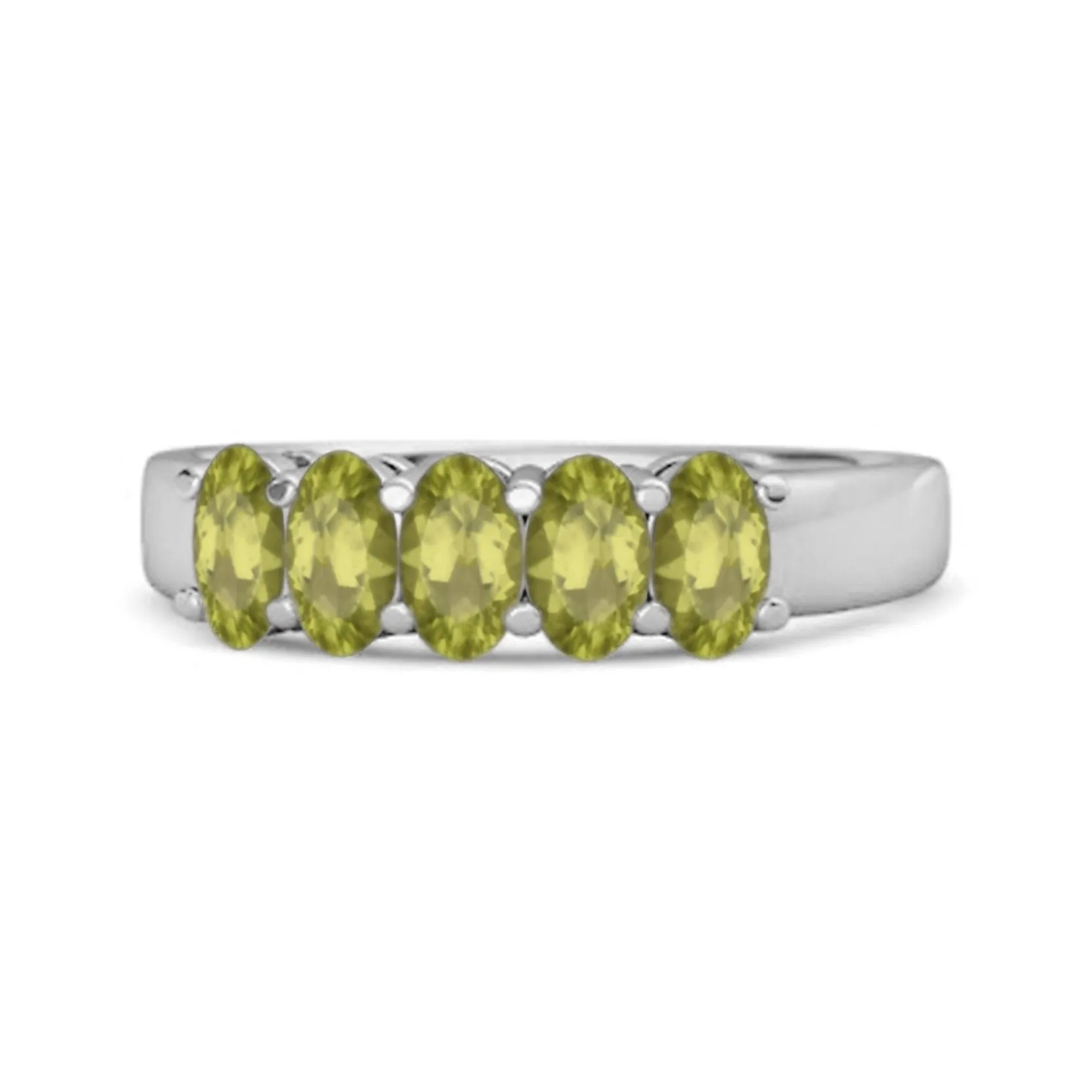 Five Stone 1.25 Cts Peridot Half Eternity 925 Sterling Silver Ring