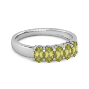 Five Stone 1.25 Cts Peridot Half Eternity 925 Sterling Silver Ring