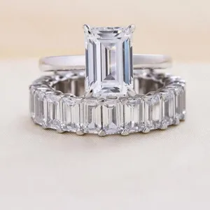 Flash Sale - Emerald Cut Solitaire Diamond Wedding Ring Set