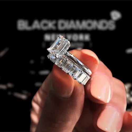 Flash Sale - Emerald Cut Solitaire Diamond Wedding Ring Set