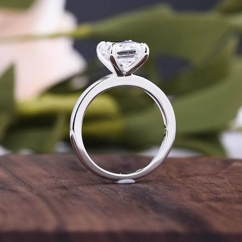 Flash Sale - Emerald Cut Solitaire Diamond Wedding Ring Set