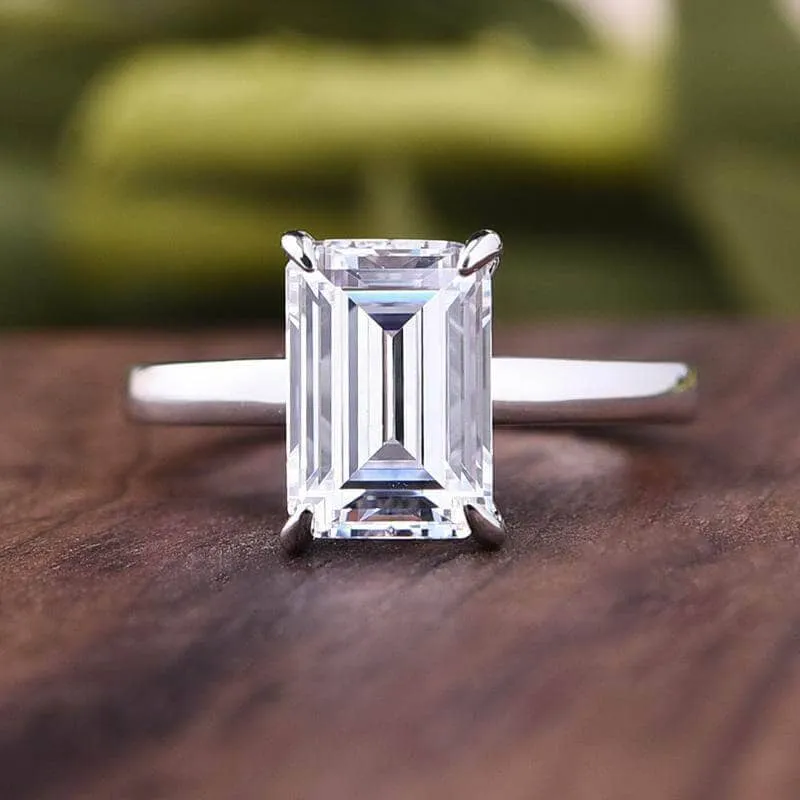 Flash Sale - Emerald Cut Solitaire Diamond Wedding Ring Set
