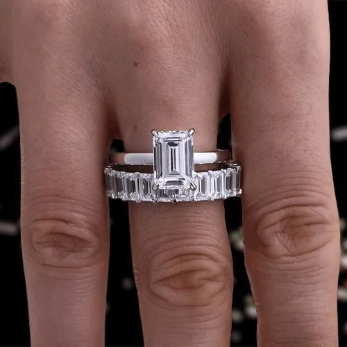 Flash Sale - Emerald Cut Solitaire Diamond Wedding Ring Set