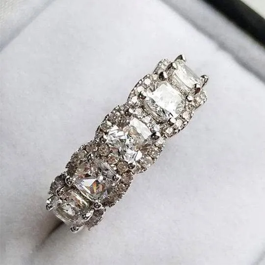 Flash Sale - Halo Six Cushion Cut Diamond Wedding Band Ring