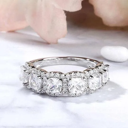 Flash Sale - Halo Six Cushion Cut Diamond Wedding Band Ring