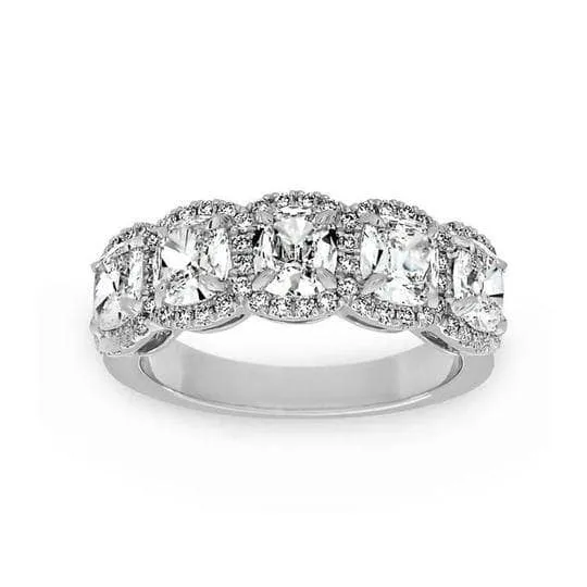 Flash Sale - Halo Six Cushion Cut Diamond Wedding Band Ring