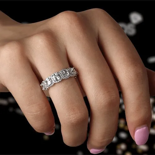 Flash Sale - Halo Six Cushion Cut Diamond Wedding Band Ring