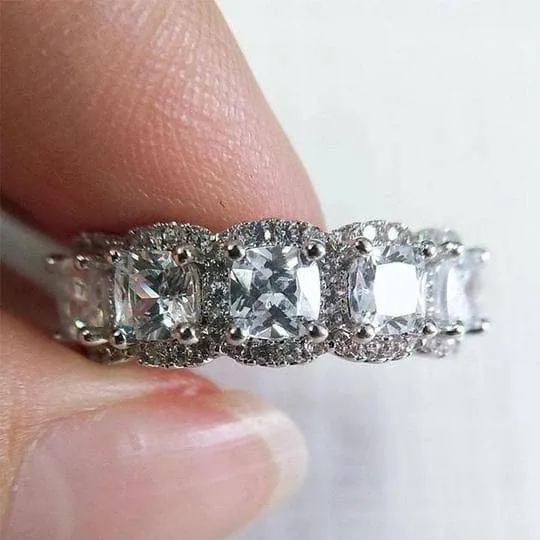 Flash Sale - Halo Six Cushion Cut Diamond Wedding Band Ring
