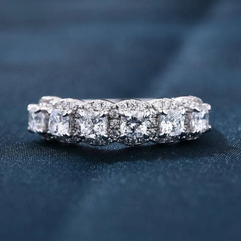 Flash Sale - Halo Six Cushion Cut Diamond Wedding Band Ring