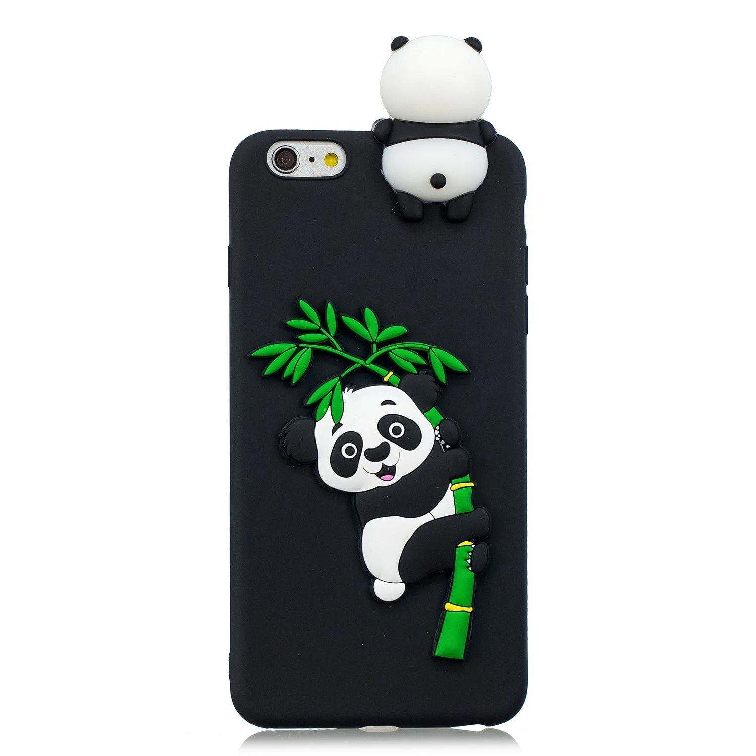 For iPhone 5/5S/SE/6/6S/6 Plus/6S Plus/7/8/7 Plus/8 Plus Phone Case 3D Cartoon Panda Bamboo Cellphone Back Shell Shockproof Smartphone Cover Black