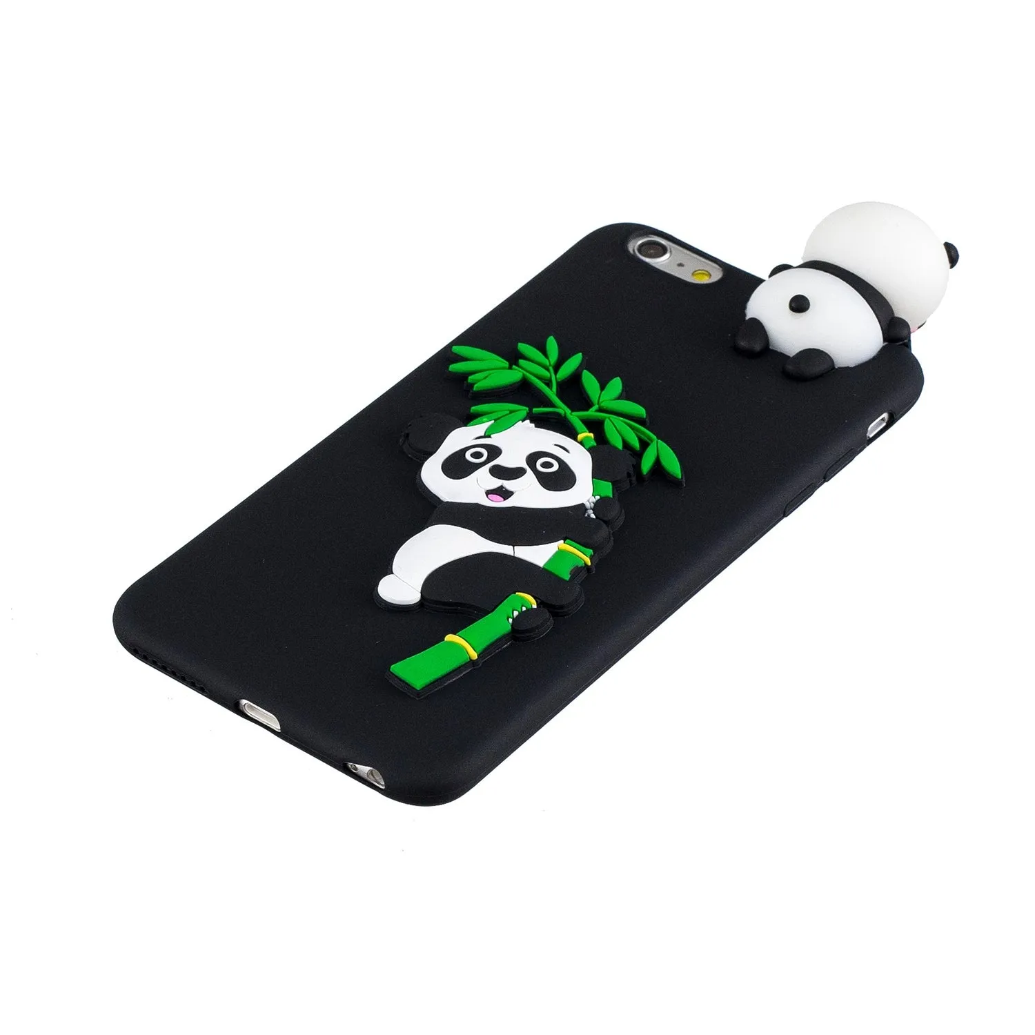 For iPhone 5/5S/SE/6/6S/6 Plus/6S Plus/7/8/7 Plus/8 Plus Phone Case 3D Cartoon Panda Bamboo Cellphone Back Shell Shockproof Smartphone Cover Black