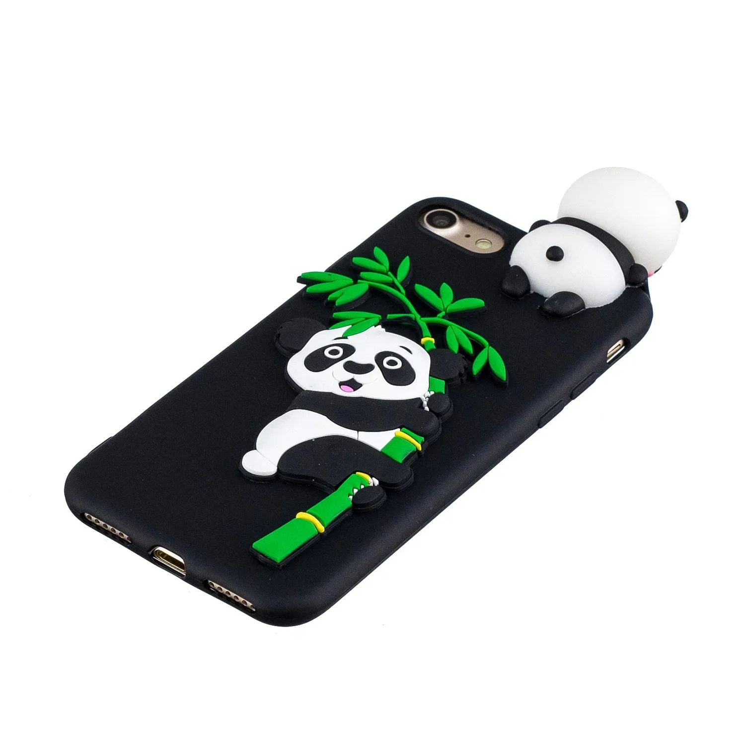 For iPhone 5/5S/SE/6/6S/6 Plus/6S Plus/7/8/7 Plus/8 Plus Phone Case 3D Cartoon Panda Bamboo Cellphone Back Shell Shockproof Smartphone Cover Black