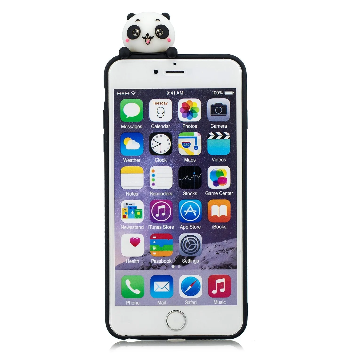 For iPhone 5/5S/SE/6/6S/6 Plus/6S Plus/7/8/7 Plus/8 Plus Phone Case 3D Cartoon Panda Bamboo Cellphone Back Shell Shockproof Smartphone Cover Black