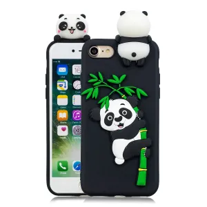 For iPhone 5/5S/SE/6/6S/6 Plus/6S Plus/7/8/7 Plus/8 Plus Phone Case 3D Cartoon Panda Bamboo Cellphone Back Shell Shockproof Smartphone Cover Black