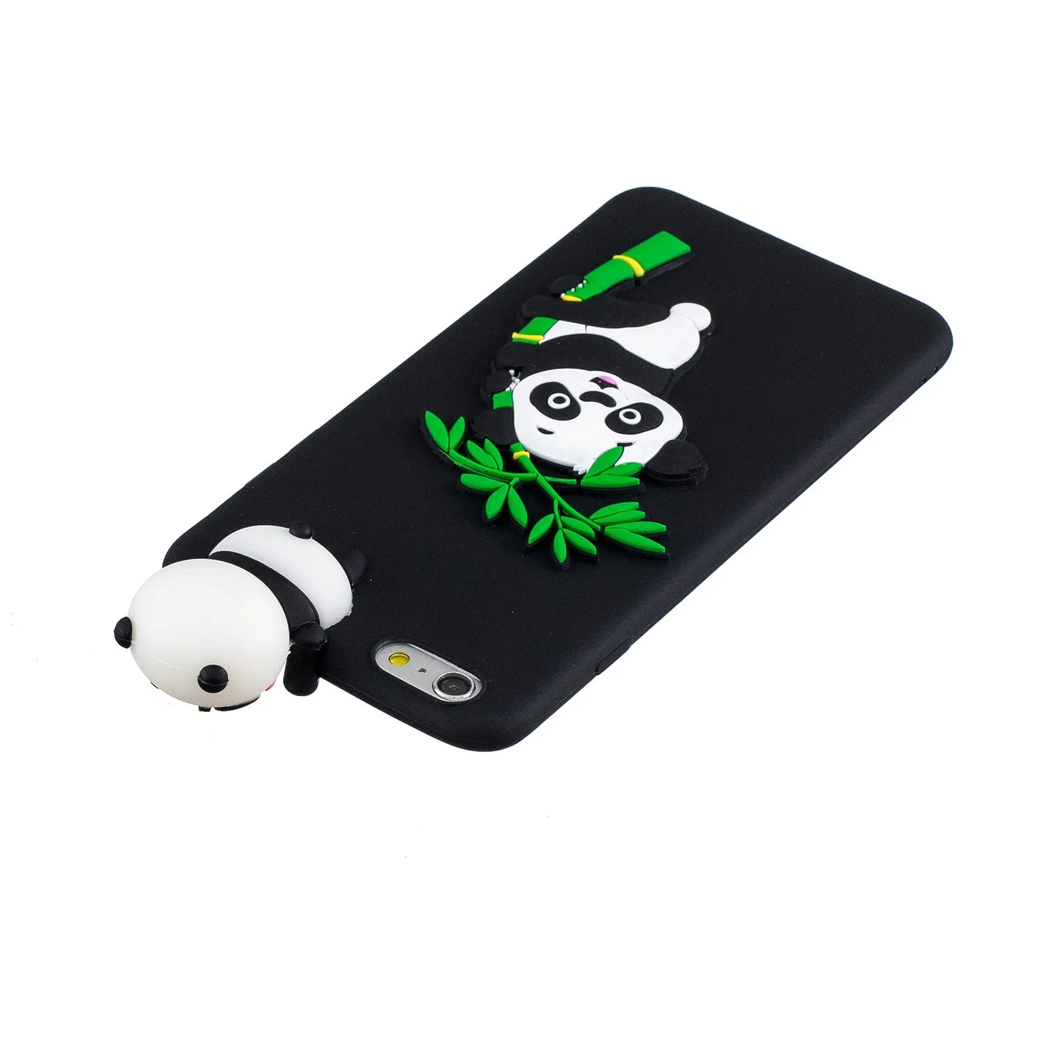 For iPhone 5/5S/SE/6/6S/6 Plus/6S Plus/7/8/7 Plus/8 Plus Phone Case 3D Cartoon Panda Bamboo Cellphone Back Shell Shockproof Smartphone Cover Black