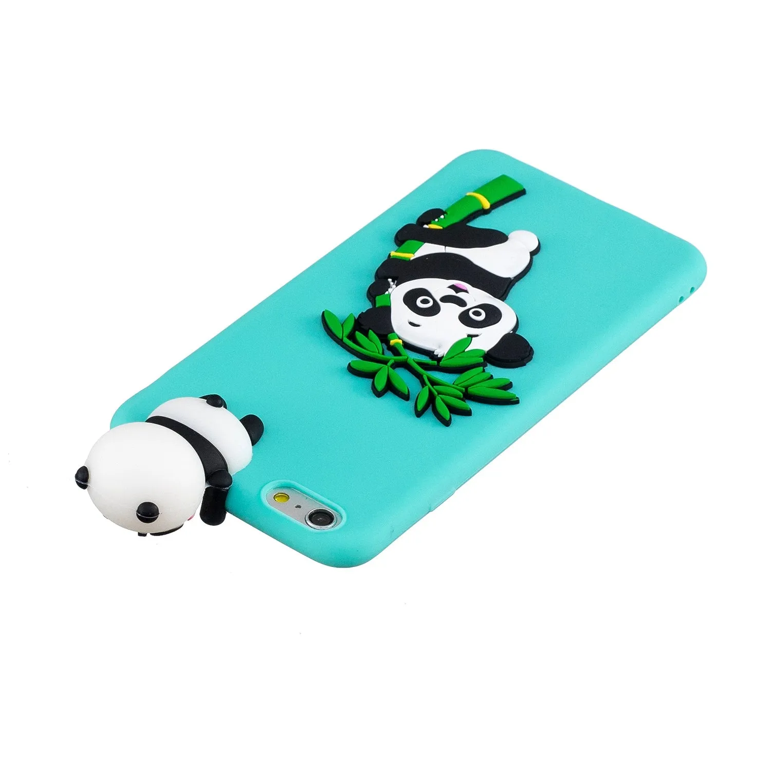 For iPhone 5/5S/SE/6/6S/6 Plus/6S Plus/7/8/7 Plus/8 Plus Phone Case 3D Cartoon Panda Bamboo Cellphone Back Shell Shockproof Smartphone Cover Light blue
