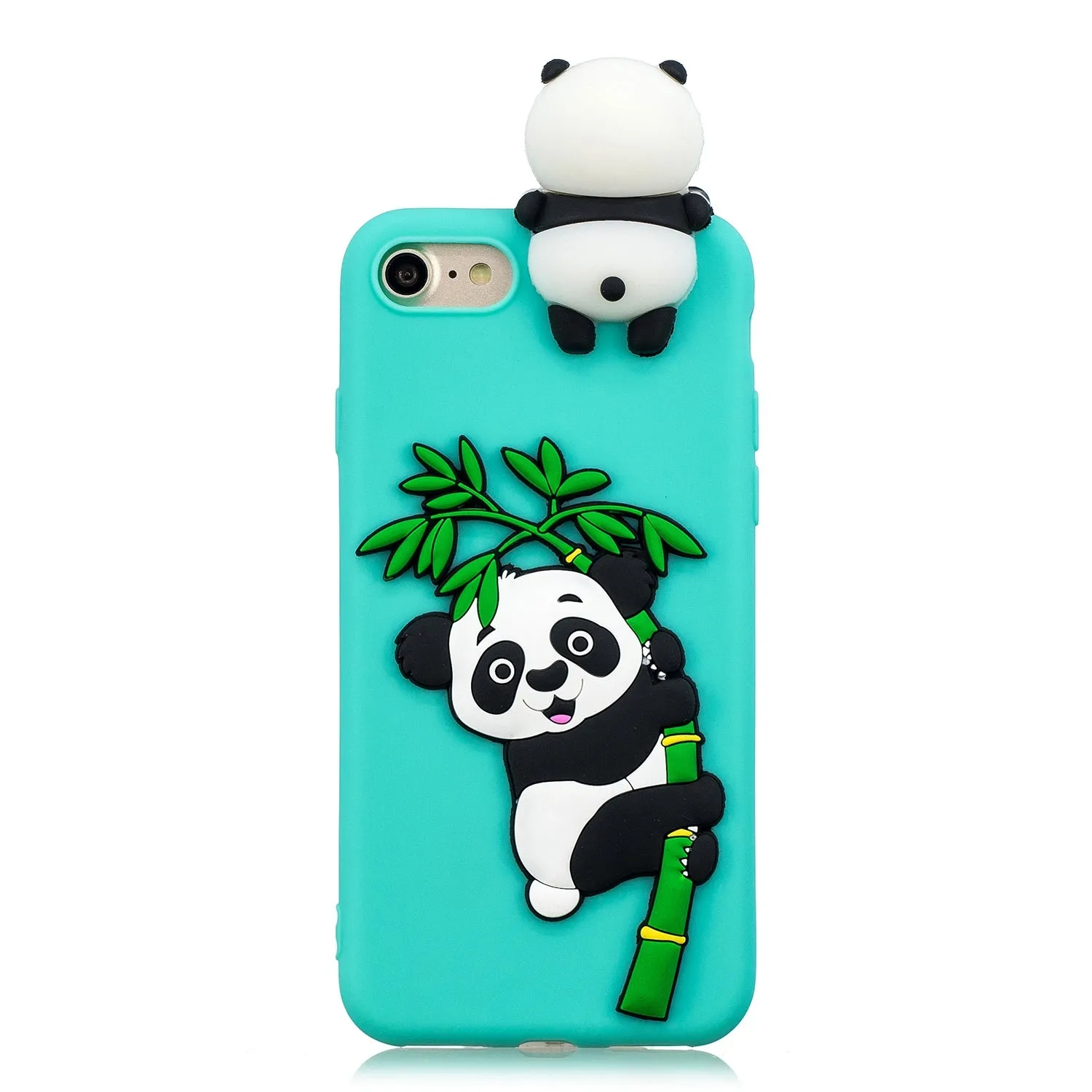 For iPhone 5/5S/SE/6/6S/6 Plus/6S Plus/7/8/7 Plus/8 Plus Phone Case 3D Cartoon Panda Bamboo Cellphone Back Shell Shockproof Smartphone Cover Light blue