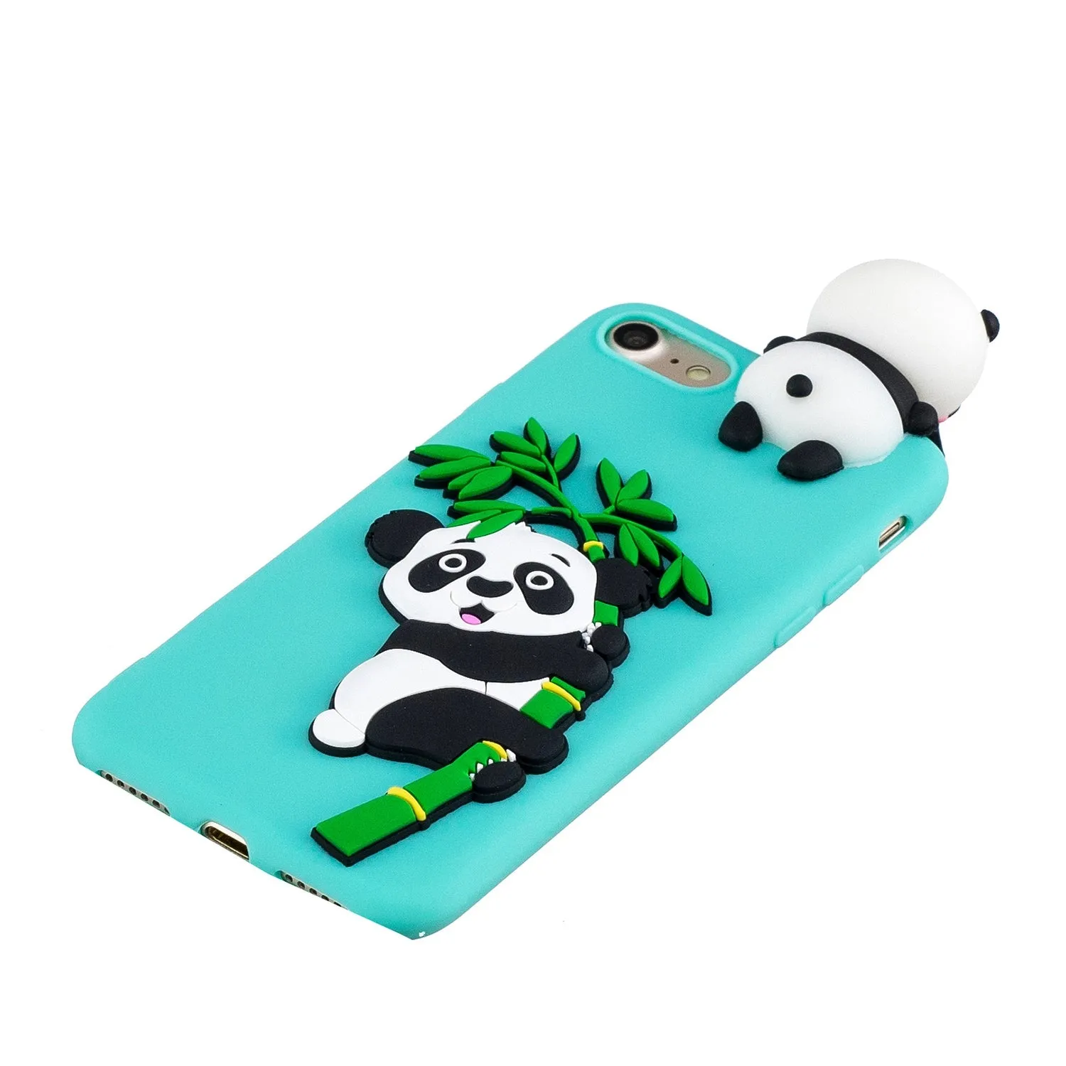 For iPhone 5/5S/SE/6/6S/6 Plus/6S Plus/7/8/7 Plus/8 Plus Phone Case 3D Cartoon Panda Bamboo Cellphone Back Shell Shockproof Smartphone Cover Light blue