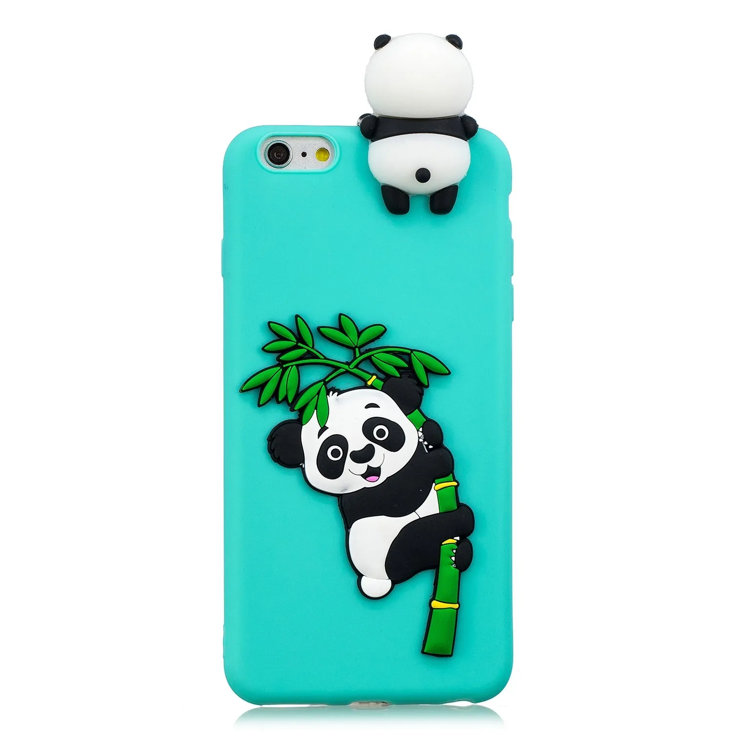 For iPhone 5/5S/SE/6/6S/6 Plus/6S Plus/7/8/7 Plus/8 Plus Phone Case 3D Cartoon Panda Bamboo Cellphone Back Shell Shockproof Smartphone Cover Light blue