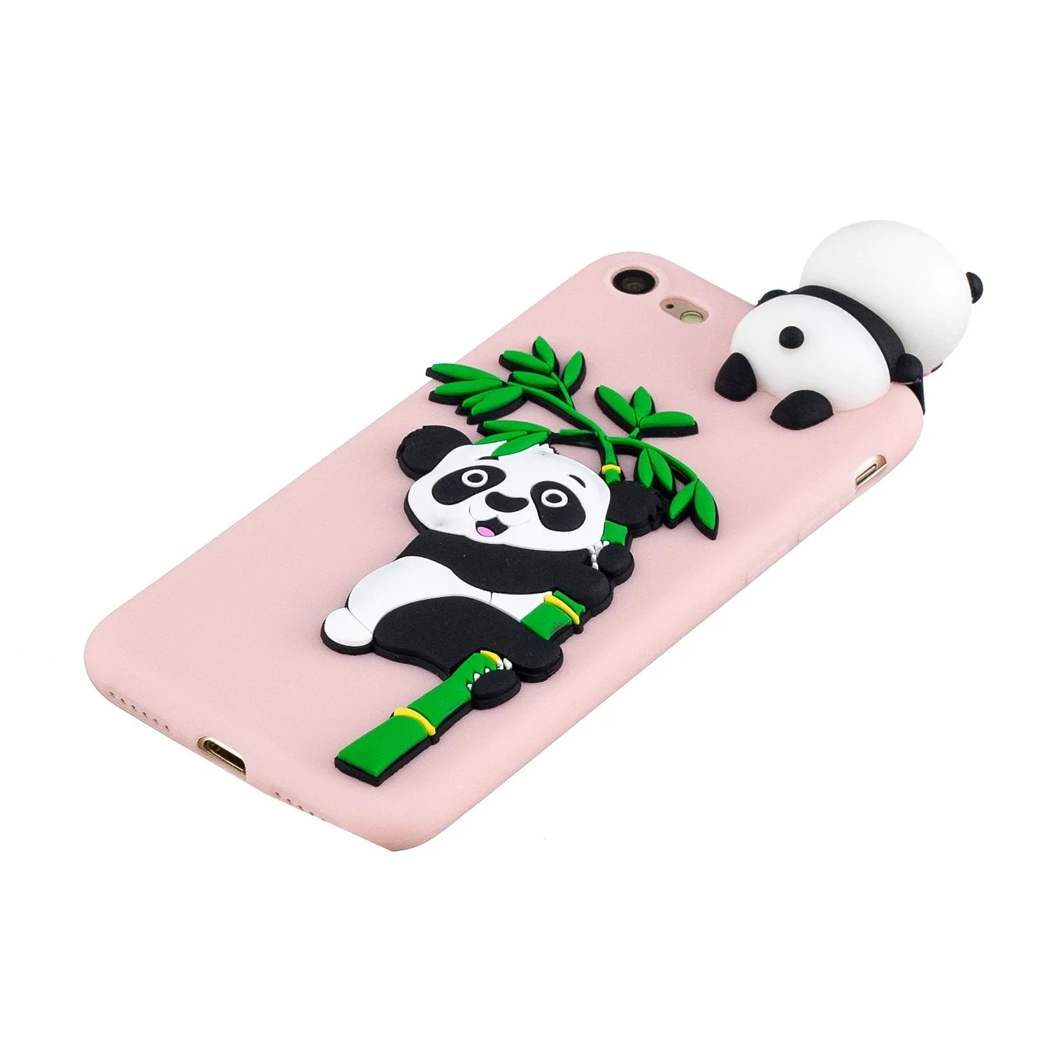 For iPhone 5/5S/SE/6/6S/6 Plus/6S Plus/7/8/7 Plus/8 Plus Phone Case 3D Cartoon Panda Bamboo Cellphone Back Shell Shockproof Smartphone Cover Pink