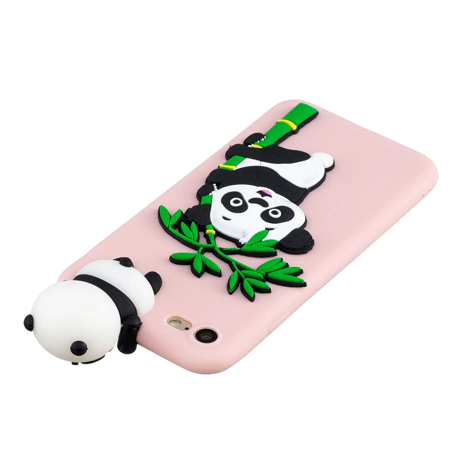 For iPhone 5/5S/SE/6/6S/6 Plus/6S Plus/7/8/7 Plus/8 Plus Phone Case 3D Cartoon Panda Bamboo Cellphone Back Shell Shockproof Smartphone Cover Pink