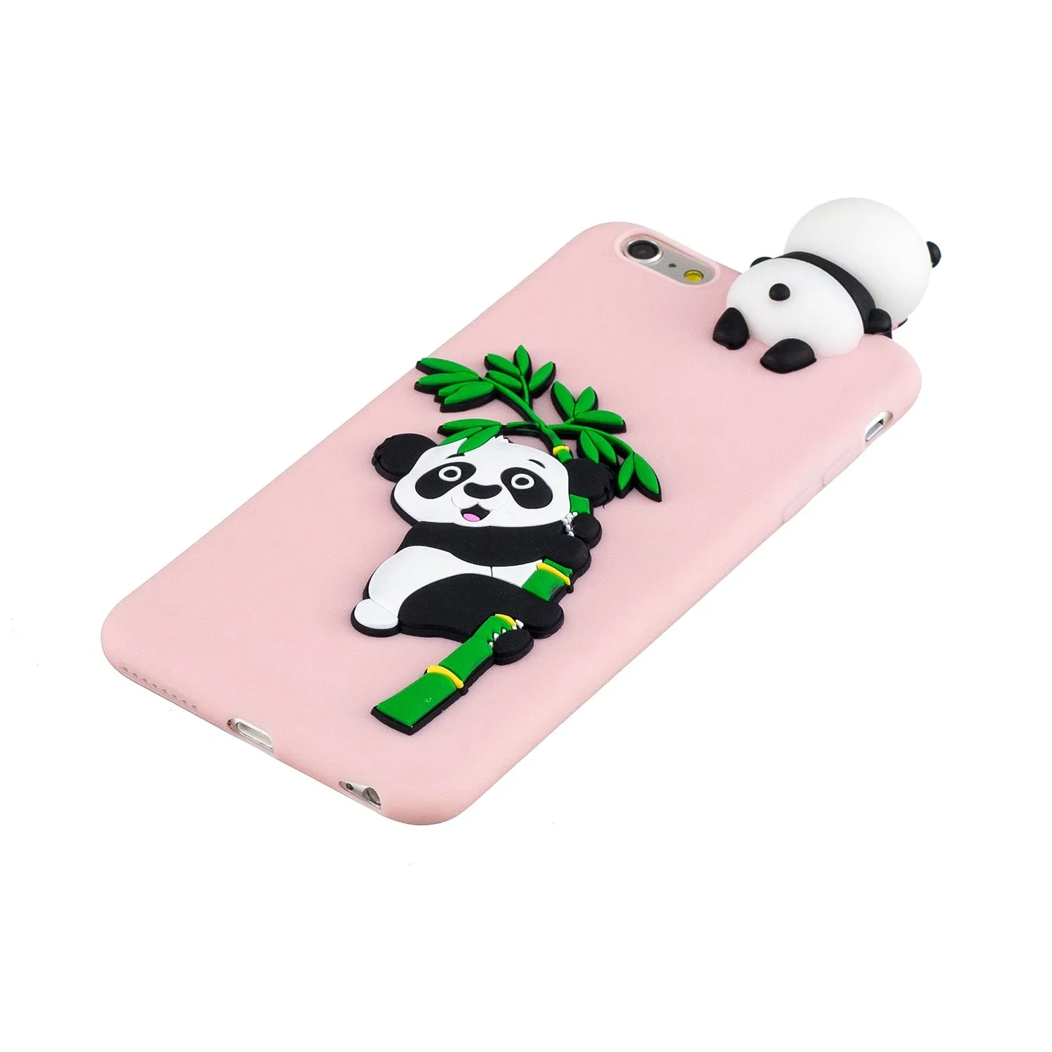 For iPhone 5/5S/SE/6/6S/6 Plus/6S Plus/7/8/7 Plus/8 Plus Phone Case 3D Cartoon Panda Bamboo Cellphone Back Shell Shockproof Smartphone Cover Pink