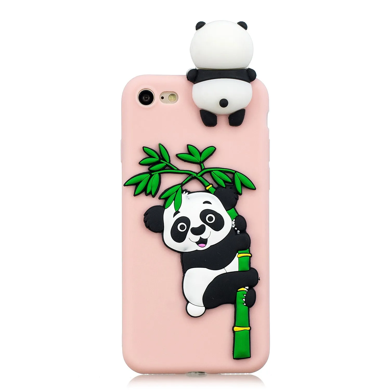 For iPhone 5/5S/SE/6/6S/6 Plus/6S Plus/7/8/7 Plus/8 Plus Phone Case 3D Cartoon Panda Bamboo Cellphone Back Shell Shockproof Smartphone Cover Pink