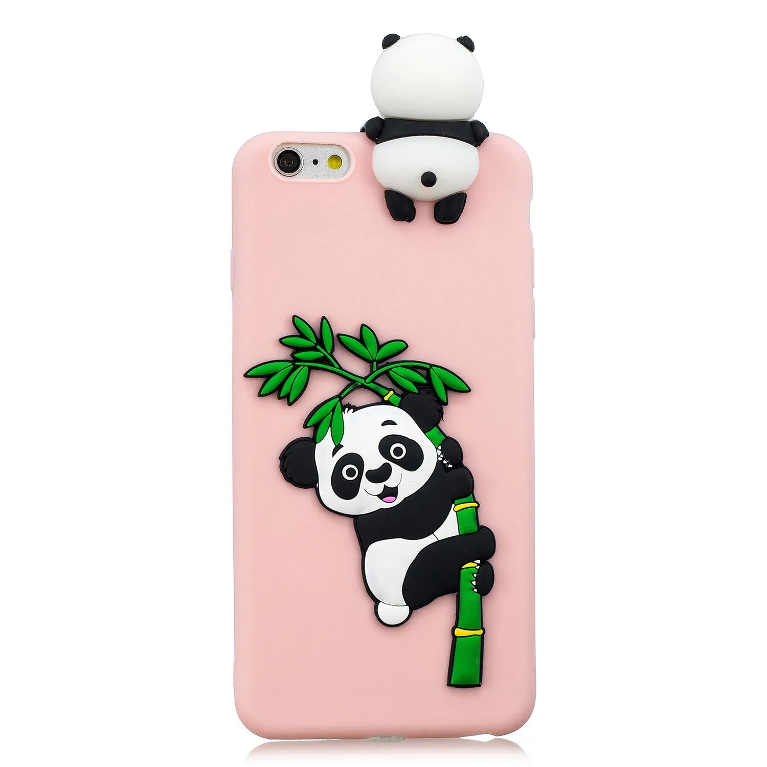 For iPhone 5/5S/SE/6/6S/6 Plus/6S Plus/7/8/7 Plus/8 Plus Phone Case 3D Cartoon Panda Bamboo Cellphone Back Shell Shockproof Smartphone Cover Pink