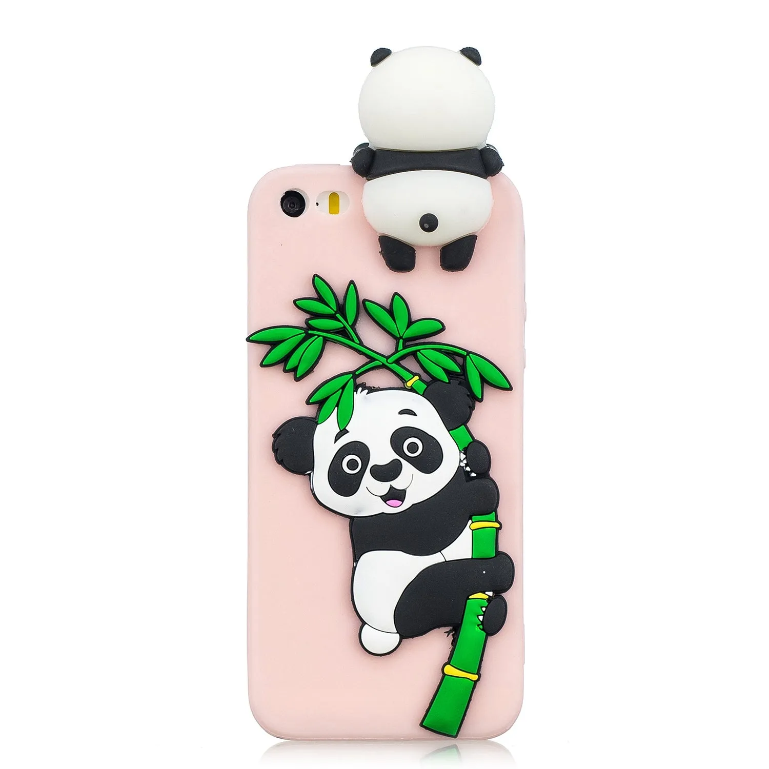 For iPhone 5/5S/SE/6/6S/6 Plus/6S Plus/7/8/7 Plus/8 Plus Phone Case 3D Cartoon Panda Bamboo Cellphone Back Shell Shockproof Smartphone Cover Pink