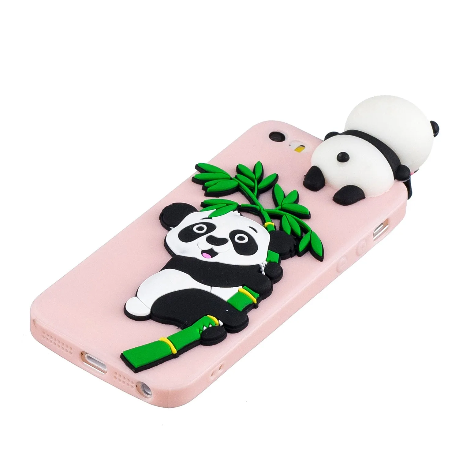 For iPhone 5/5S/SE/6/6S/6 Plus/6S Plus/7/8/7 Plus/8 Plus Phone Case 3D Cartoon Panda Bamboo Cellphone Back Shell Shockproof Smartphone Cover Pink