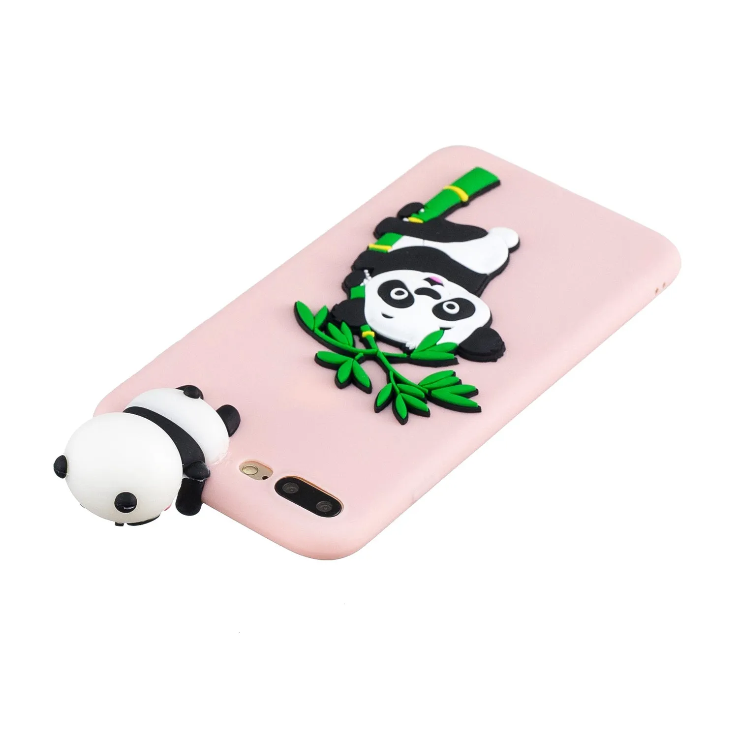 For iPhone 5/5S/SE/6/6S/6 Plus/6S Plus/7/8/7 Plus/8 Plus Phone Case 3D Cartoon Panda Bamboo Cellphone Back Shell Shockproof Smartphone Cover Pink